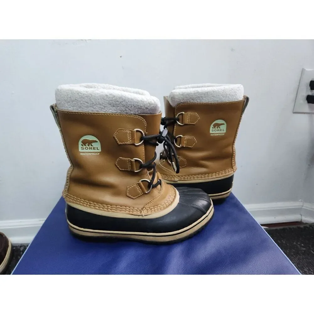 Sorel Men Brown Tan w/Drawstring Laces Waterproof Snow Suede Boots size 6